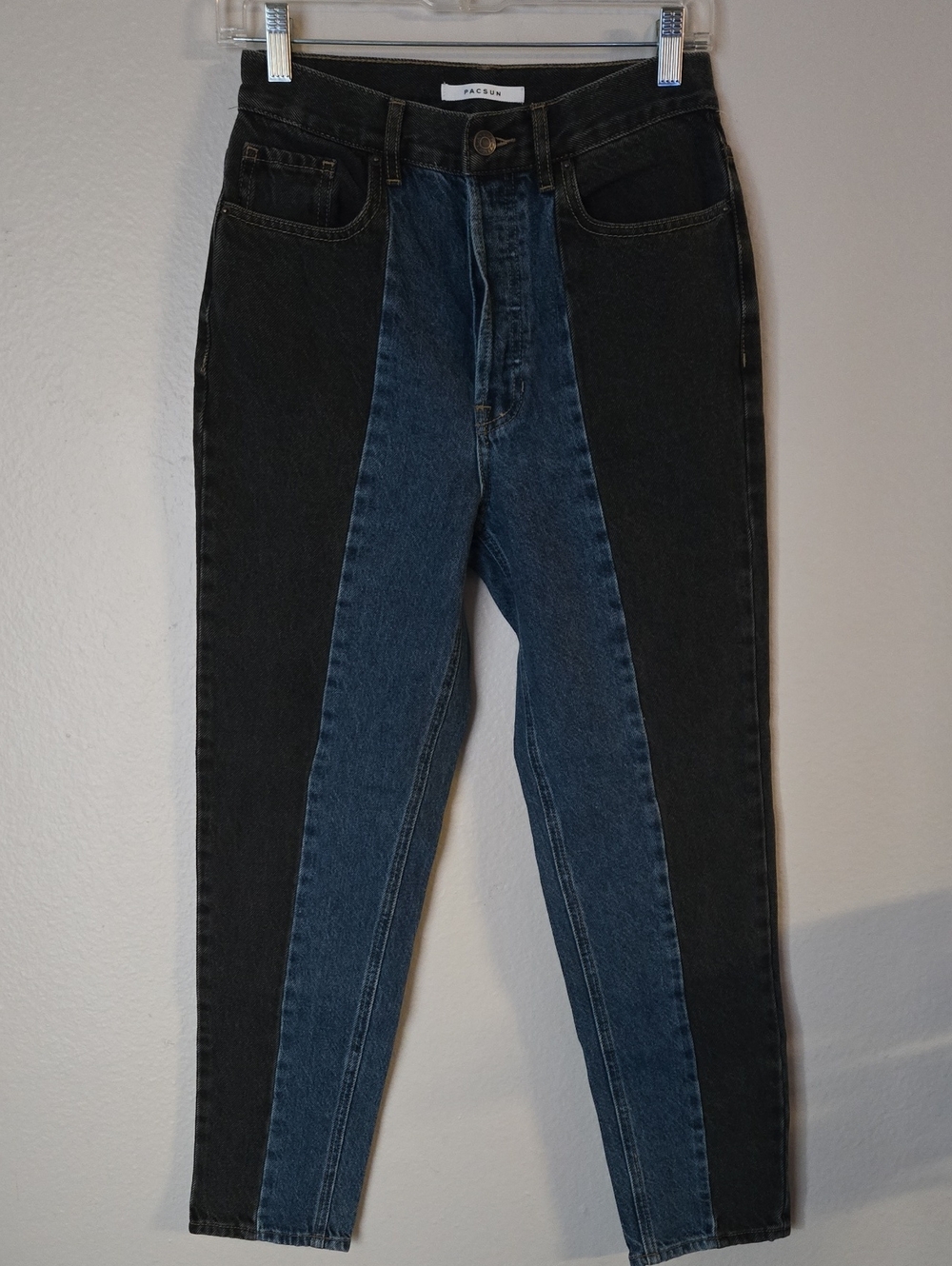 PacSun Ultra High Rise Slim Jeans 26 Two Tone Colorblock Black Blue